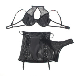 Subblime - 957582 Ensemble Soutien-Gorge Et Jupe En Cuir Noir S/M
